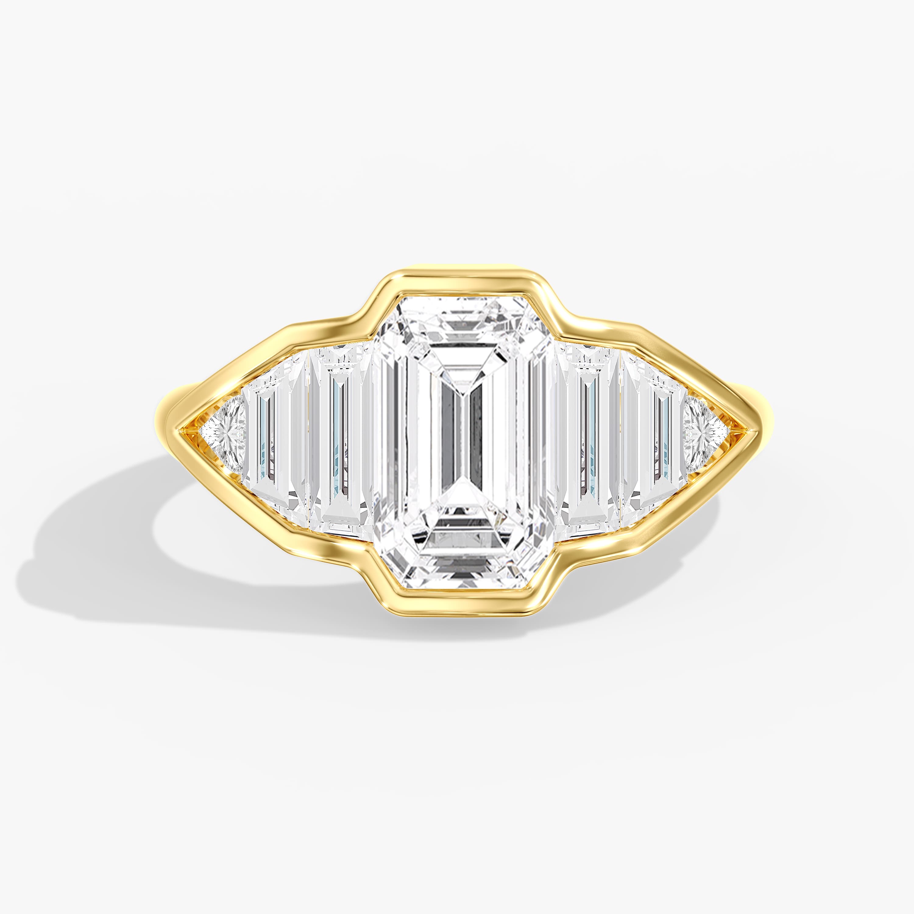 Lab Diamond Emerald Cut & Baguette Ring 4 1/2 Ctw (4 1/2 ct. tw.), Front view in yellow gold