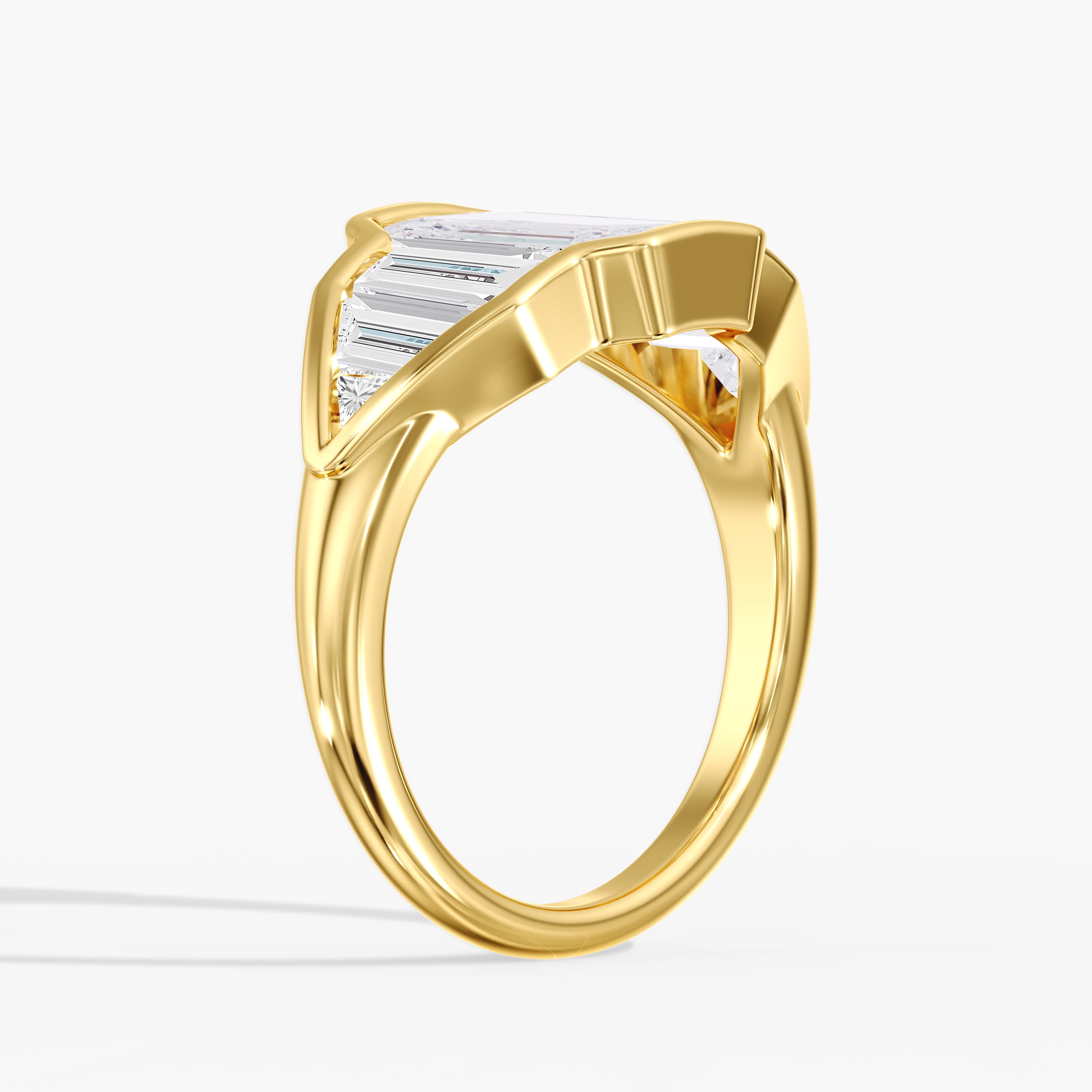 Lab Diamond Emerald Cut & Baguette Ring 4 1/2 Ctw (4 1/2 ct. tw.), Angle view in yellow gold