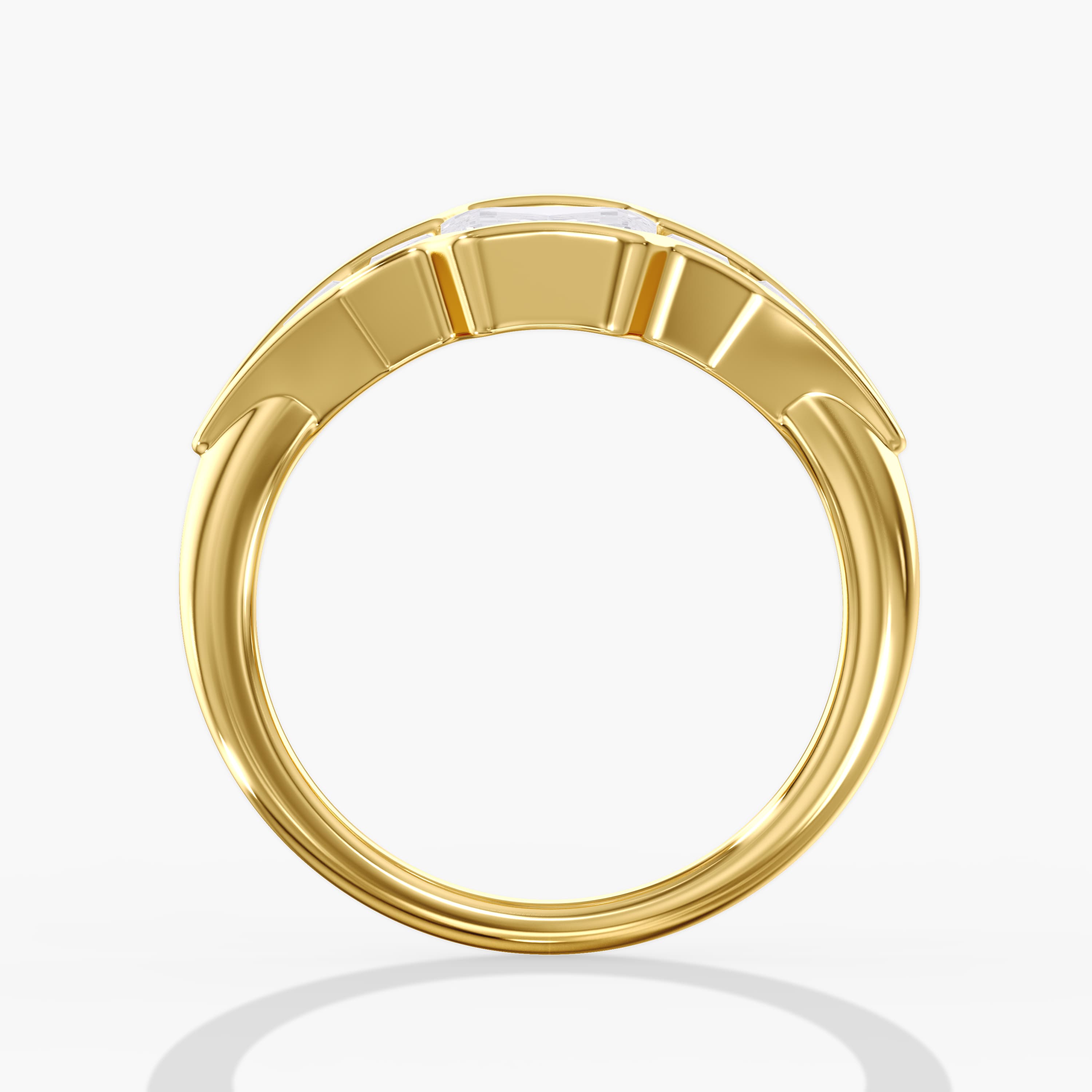 Lab Diamond Emerald Cut & Baguette Ring 4 1/2 Ctw (4 1/2 ct. tw.), Side view in yellow gold