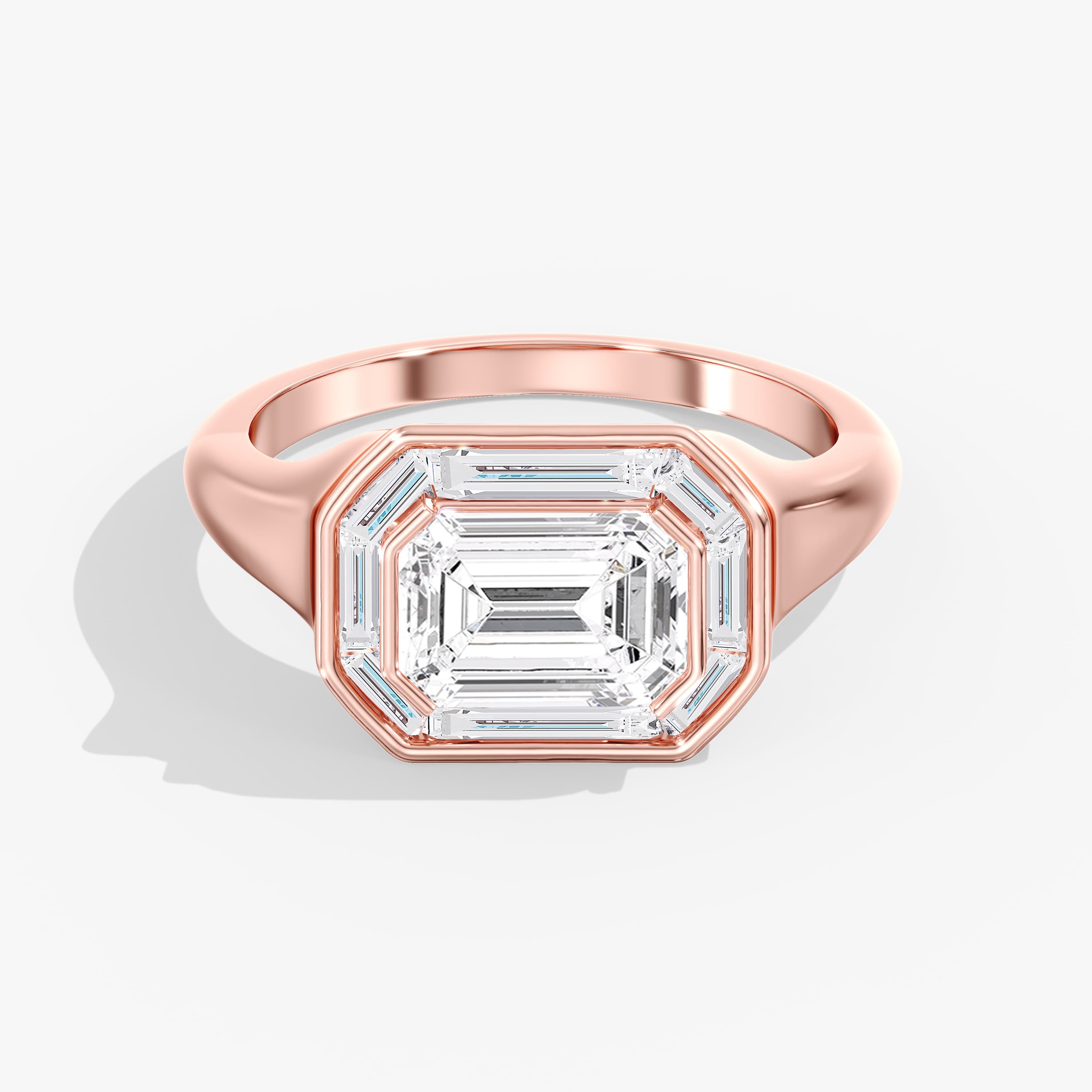 Lab Diamond Emerald Cut Halo Engagement Ring 2 3/4 Ctw., style L0368R, Front view in rose gold