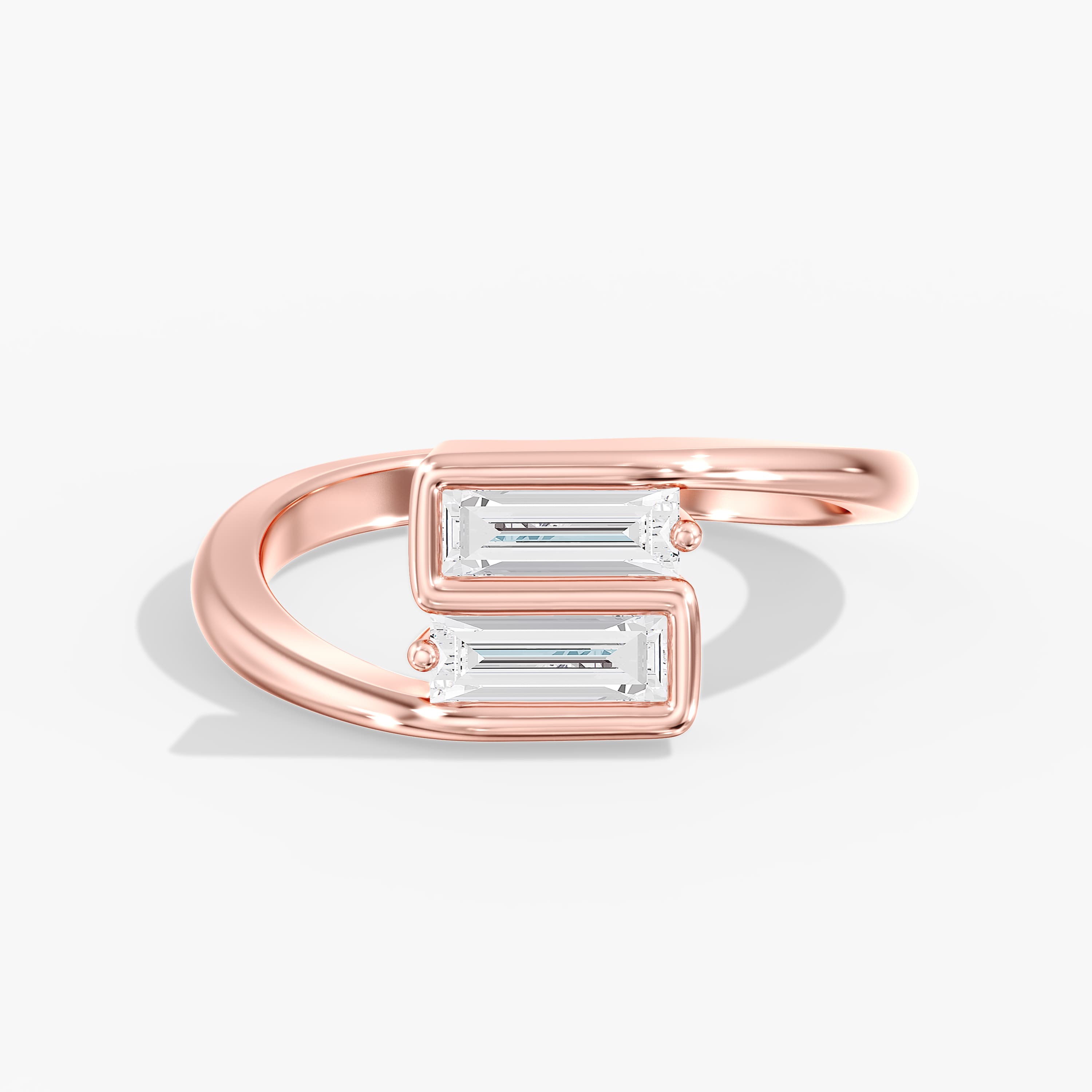Lab Diamond Elongated Baguette Ring 3/4 Ctw (3/4 ct. tw.), Front view in rose gold