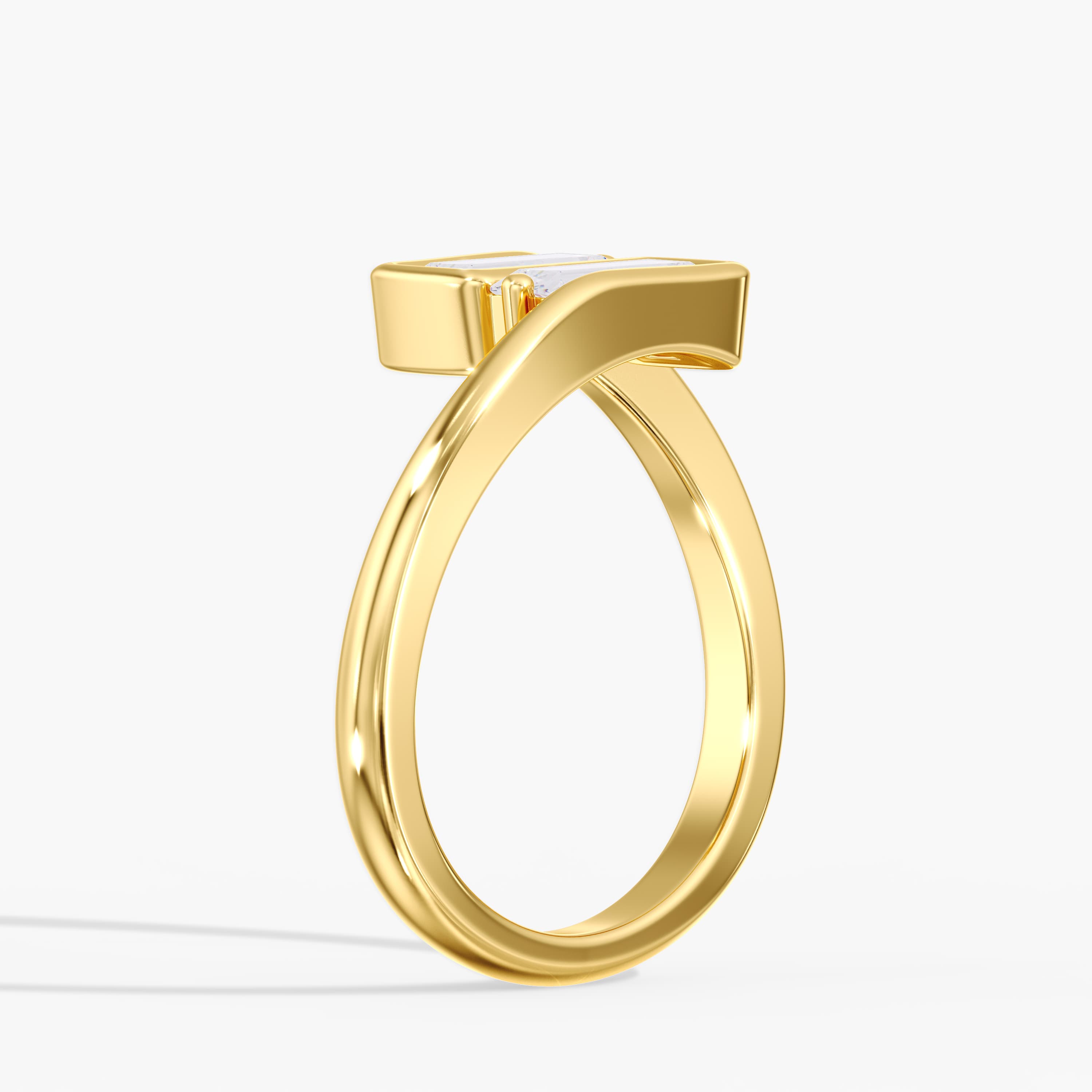 Lab Diamond Elongated Baguette Ring 3/4 Ctw (3/4 ct. tw.), Angle view in yellow gold