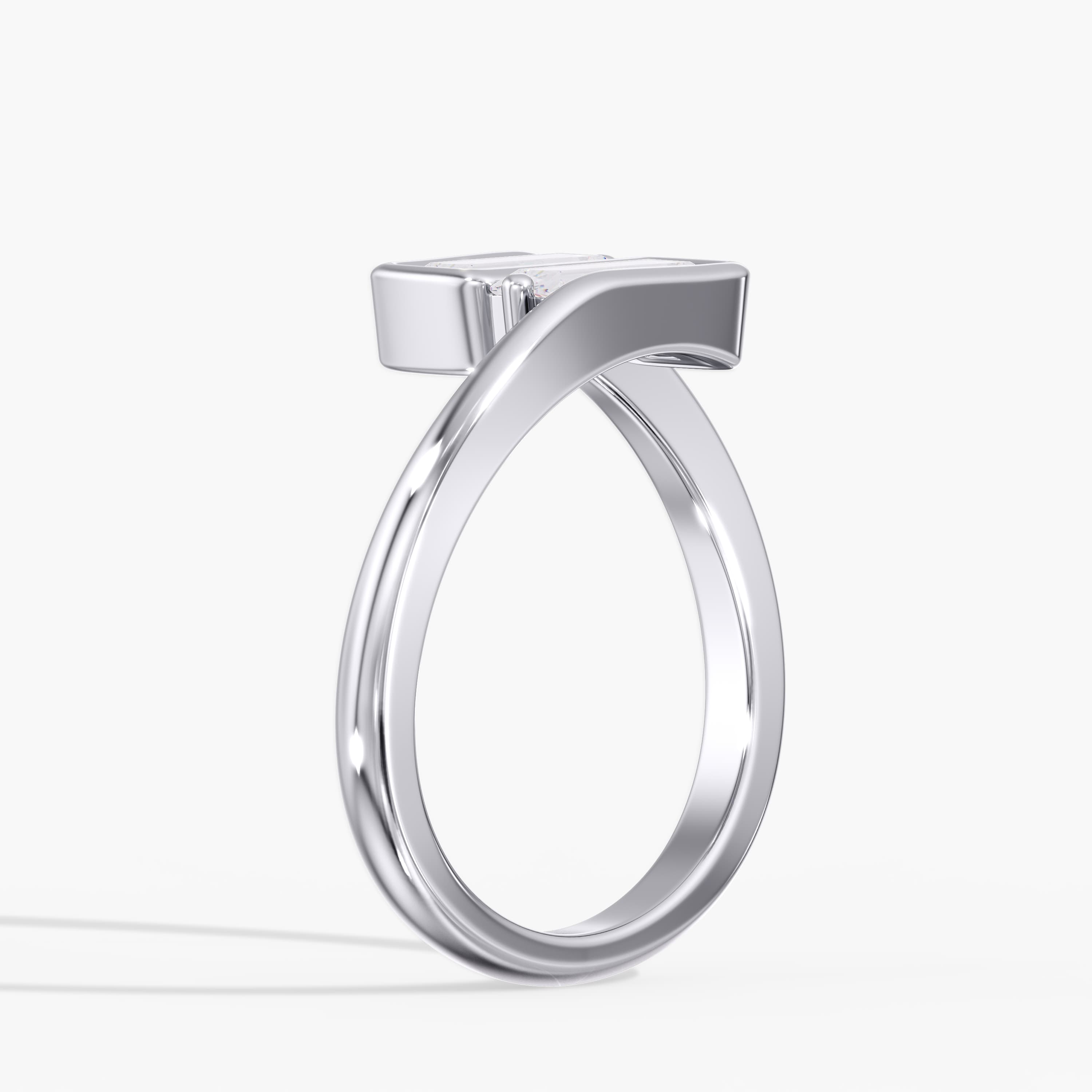Lab Diamond Elongated Baguette Ring 3/4 Ctw (3/4 ct. tw.), Angle view in white gold or platinum