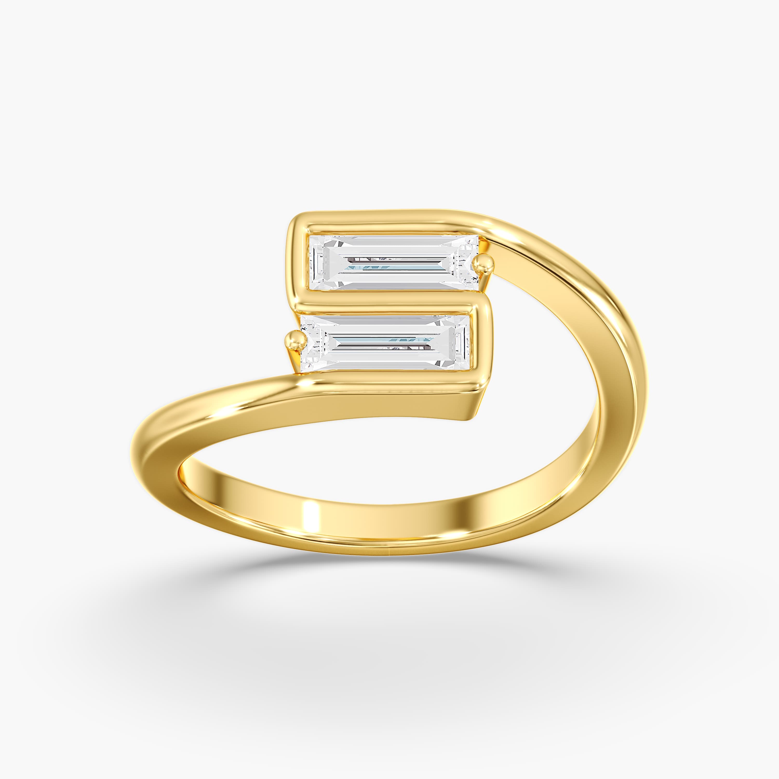 Lab Diamond Elongated Baguette Ring 3/4 Ctw (3/4 ct. tw.), On hand view in yellow gold