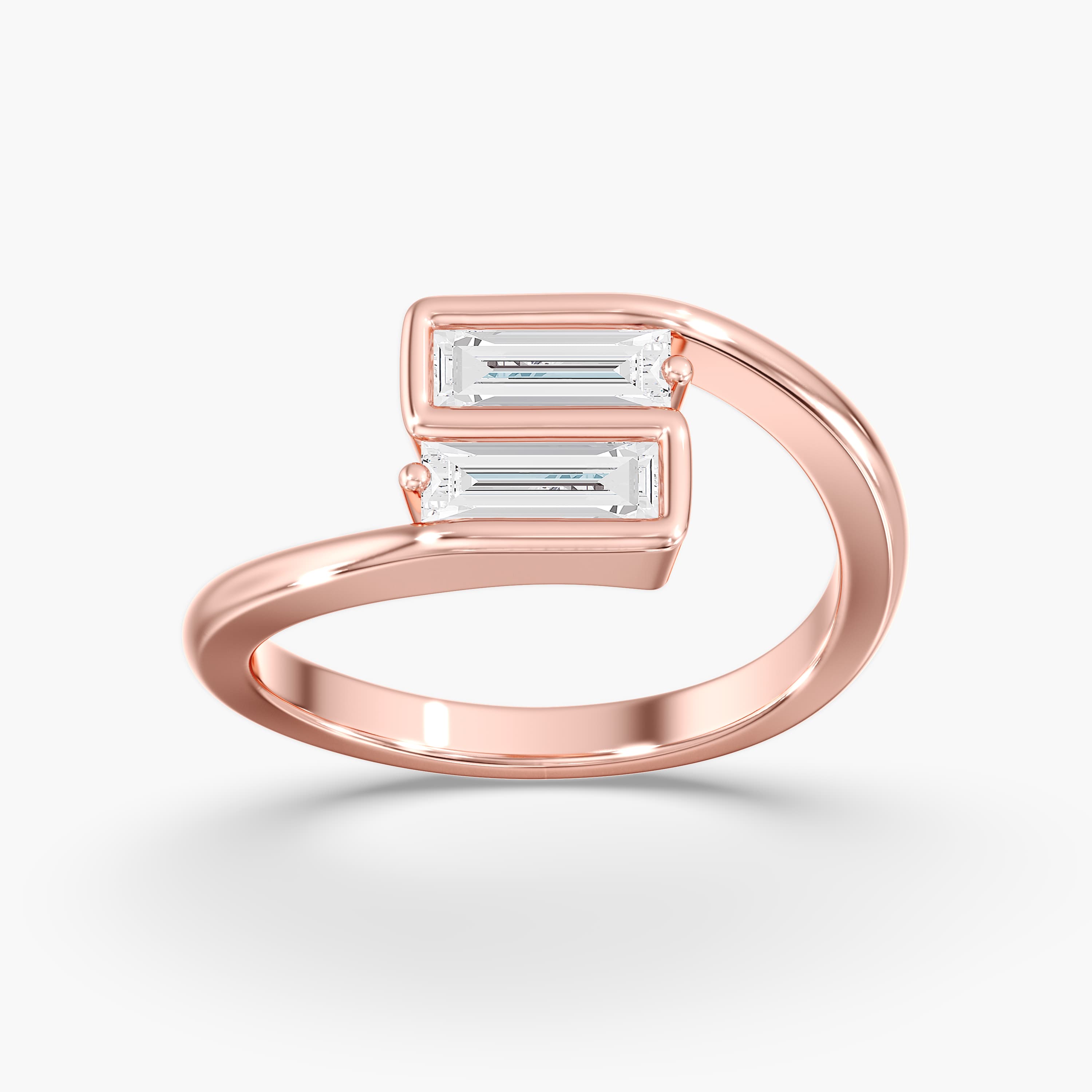 Lab Diamond Elongated Baguette Ring 3/4 Ctw (3/4 ct. tw.), On hand view in rose gold