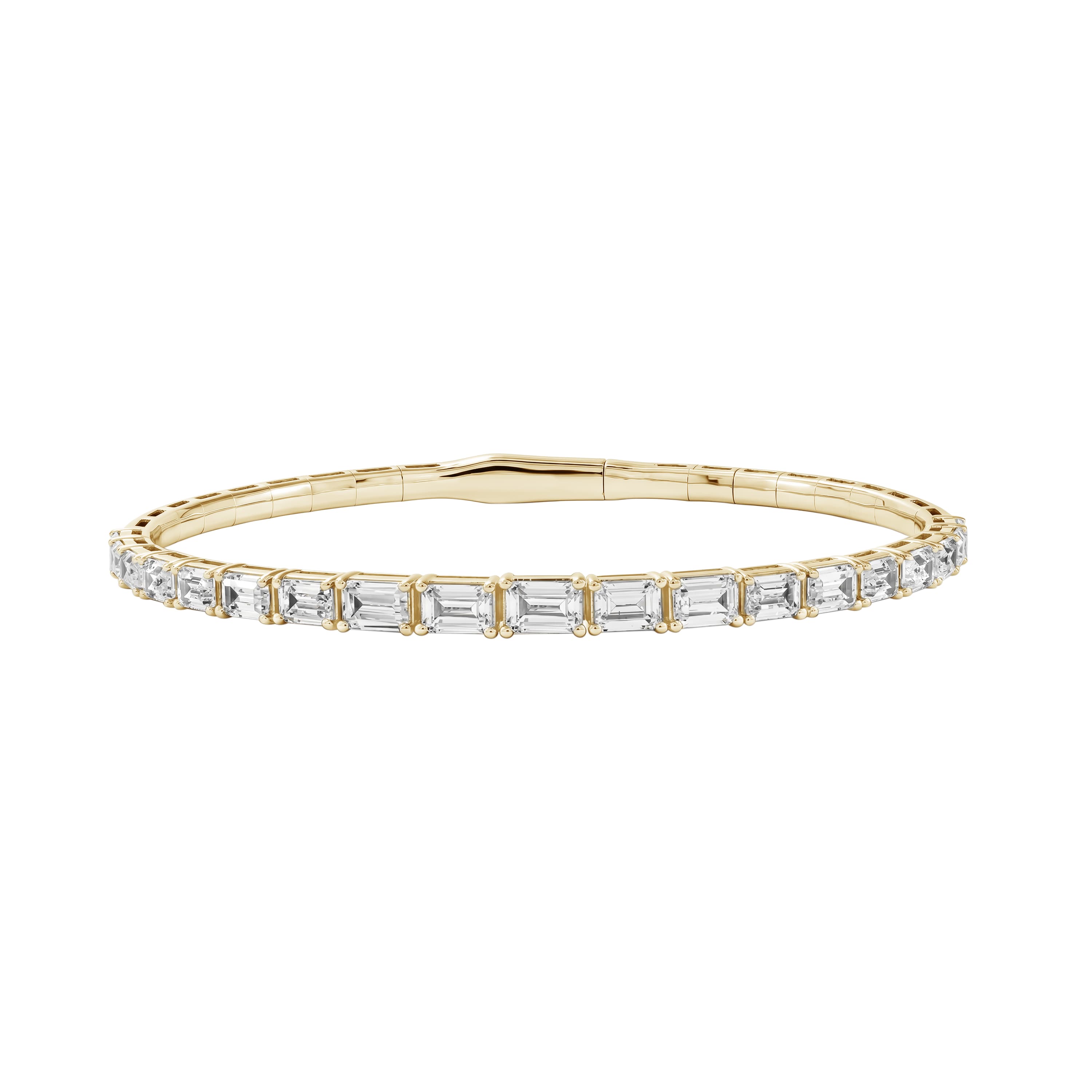 5.5 CTW Graduated Emerald Cut Lab-Grown Diamond Flexible Half Bangle (2 ct. tw.), Front view in yellow gold