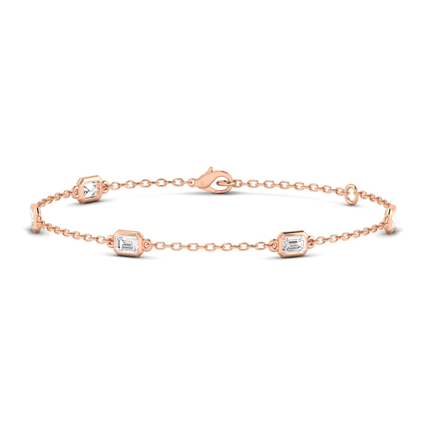 Emerald Cut Lab Diamond Stationary Bracelet 1 Ctw (1 ct. tw.), Front view in rose gold