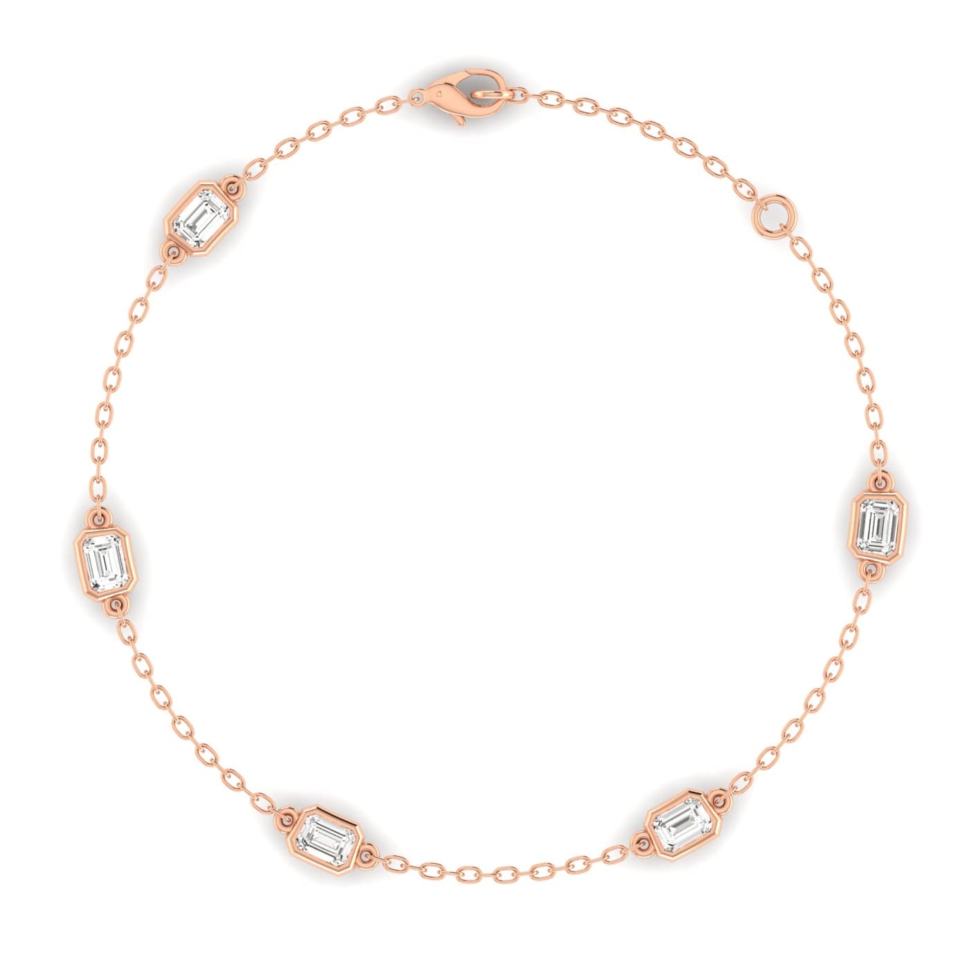 Emerald Cut Lab Diamond Stationary Bracelet 1 Ctw (1 ct. tw.), Side view in rose gold