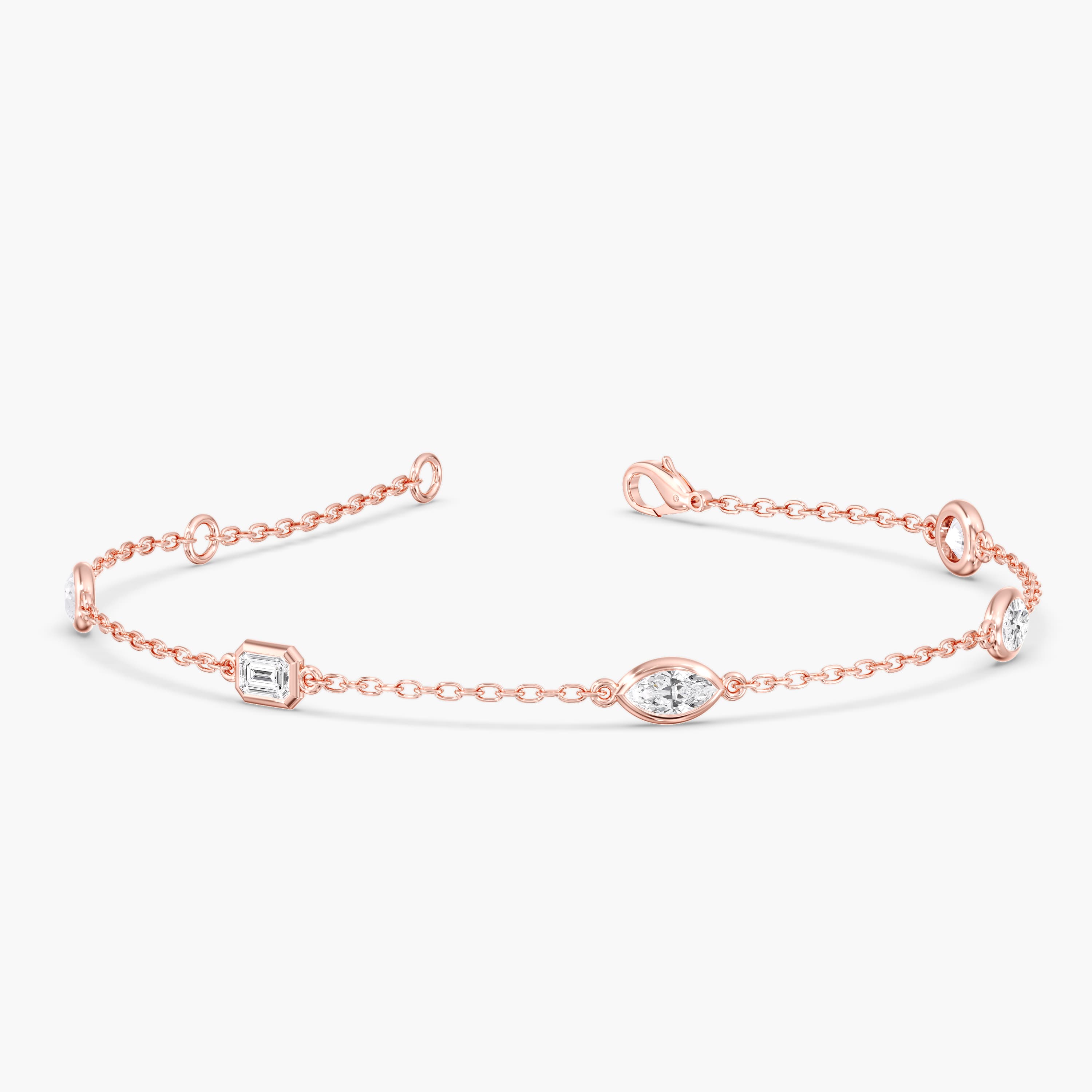 Lab Diamond Multi-Shape Stationary Bracelet 1 Ctw (1 ct. tw.), Front view in rose gold