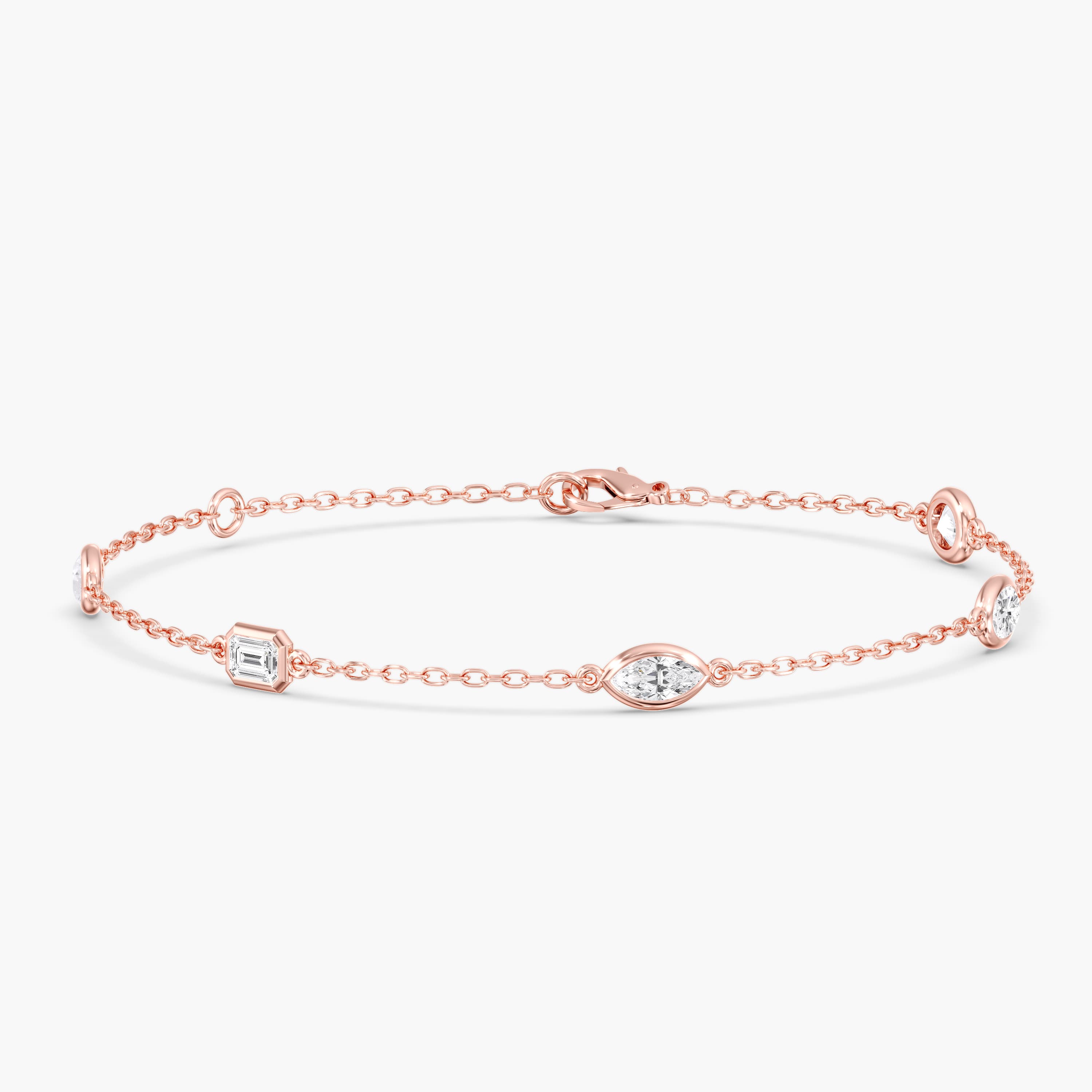 Lab Diamond Multi-Shape Stationary Bracelet 1 Ctw (1 ct. tw.), Angle view in rose gold