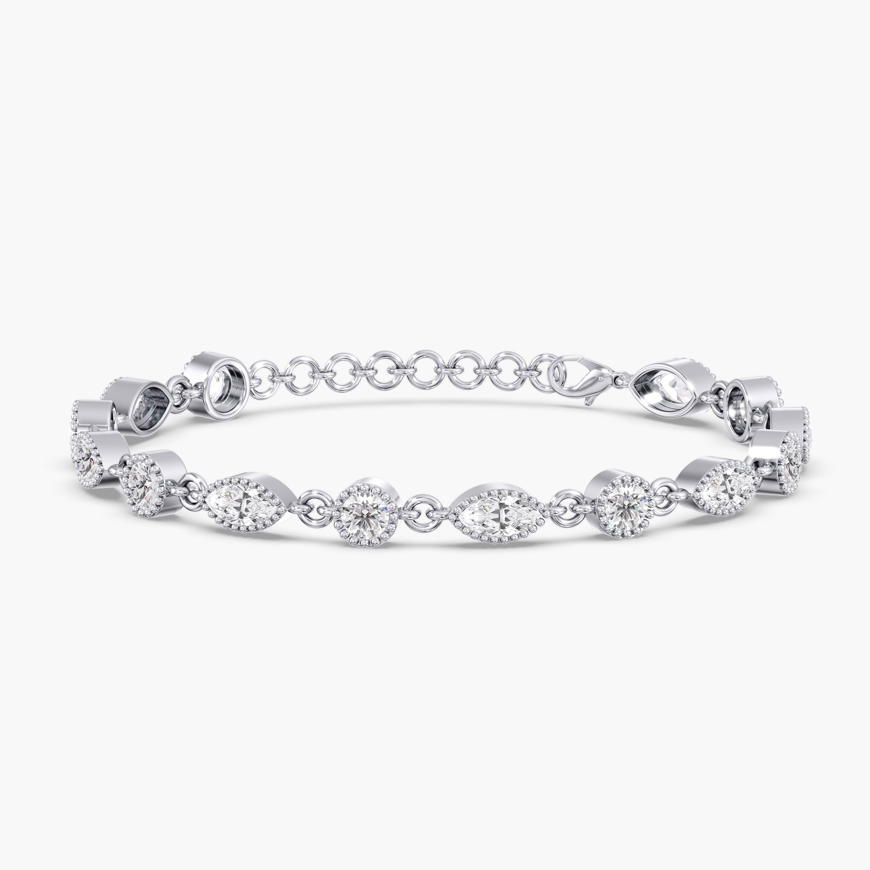 Lab Diamond Round & Marquise Stationary Bracelet 3 3/4 Ctw. — View 1