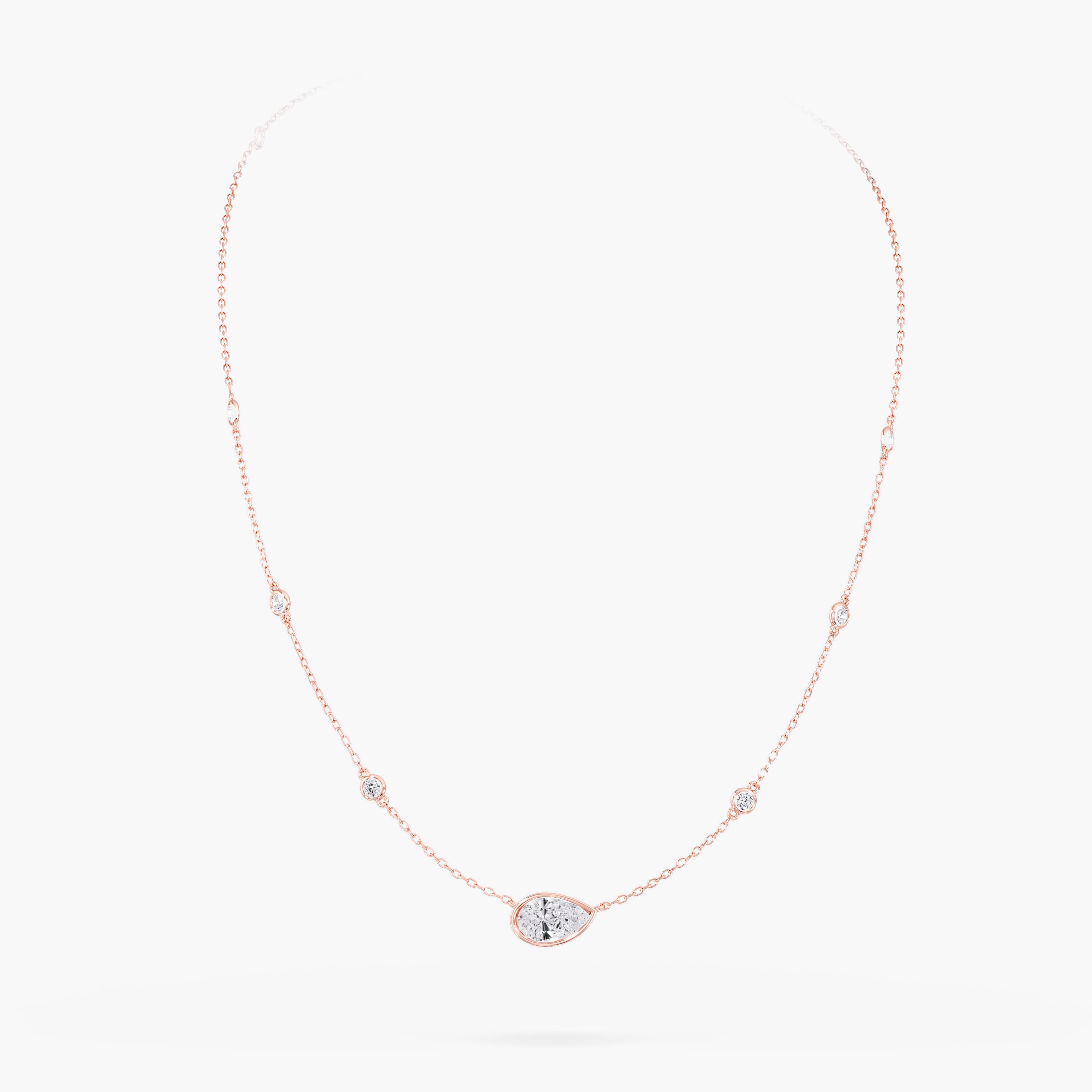 Lab Diamond Bezel Set Radiant Stationary Necklace 2 Ctw (2 1/2 ct. tw.), Front view in rose gold
