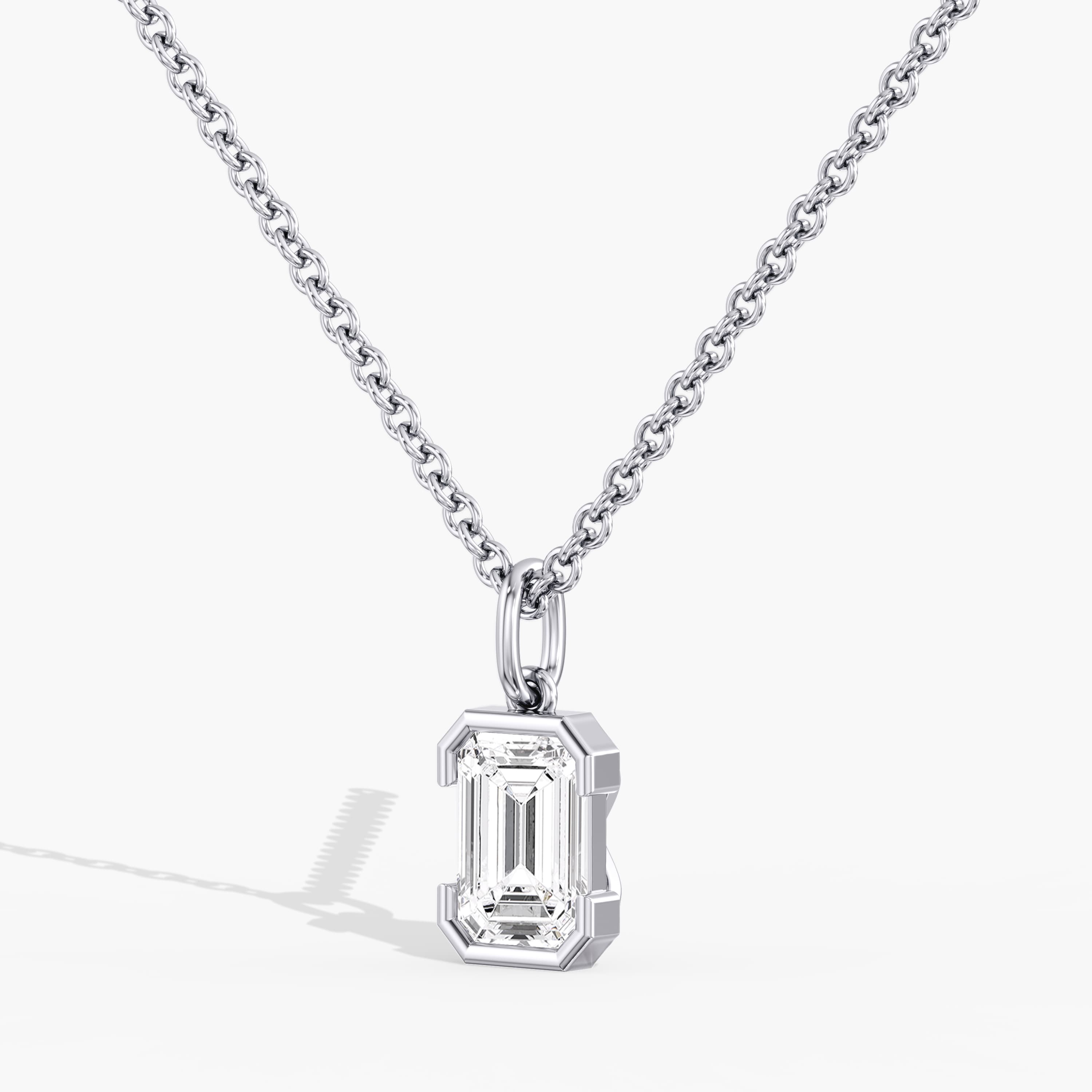 Lab Diamond Emerald Cut Half Bezel Pendant 2 Ctw (2 ct. tw.), Angle view in white gold or platinum