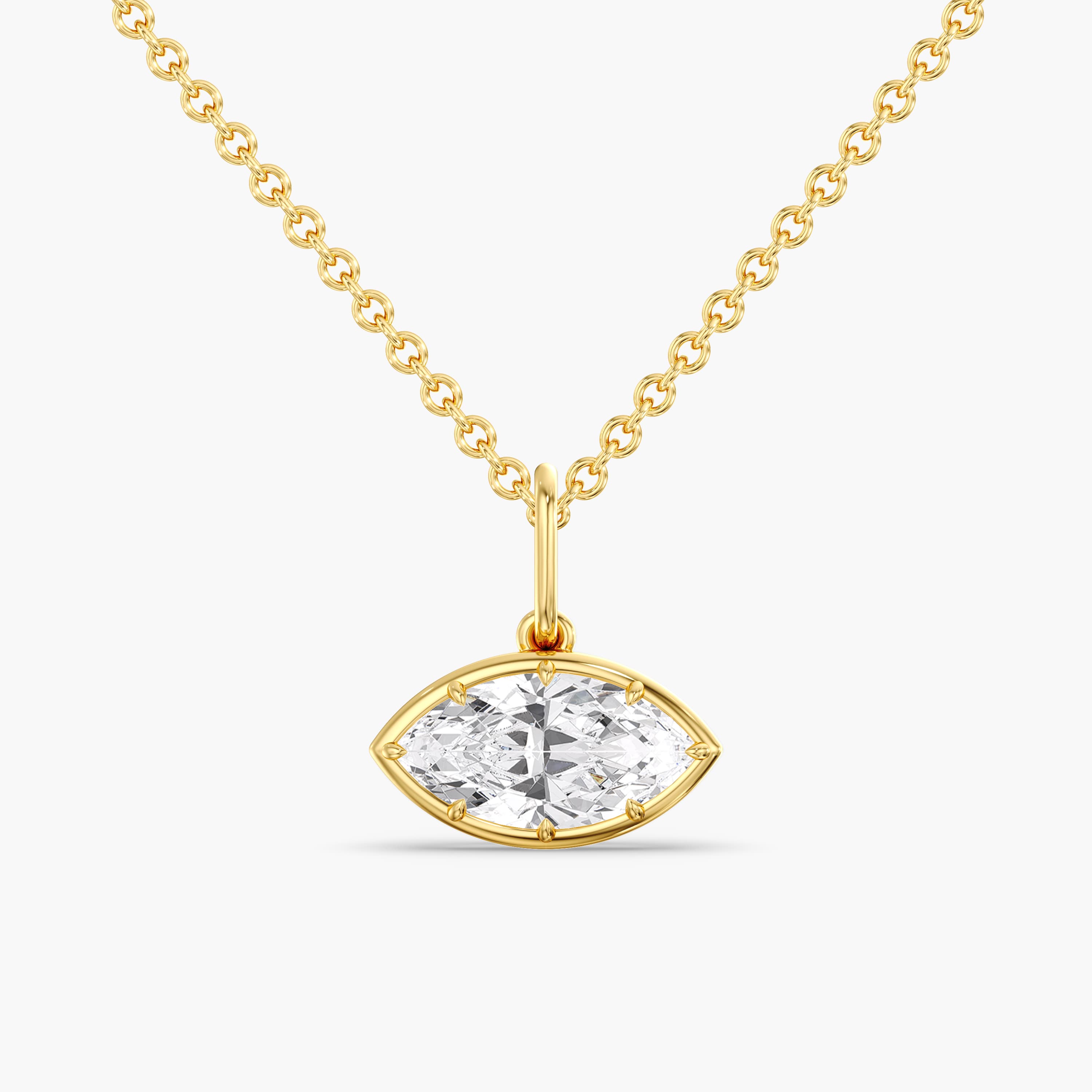 Lab Diamond East-West Marquise Pendant 2 Ct (2 ct. tw.), Front view in yellow gold
