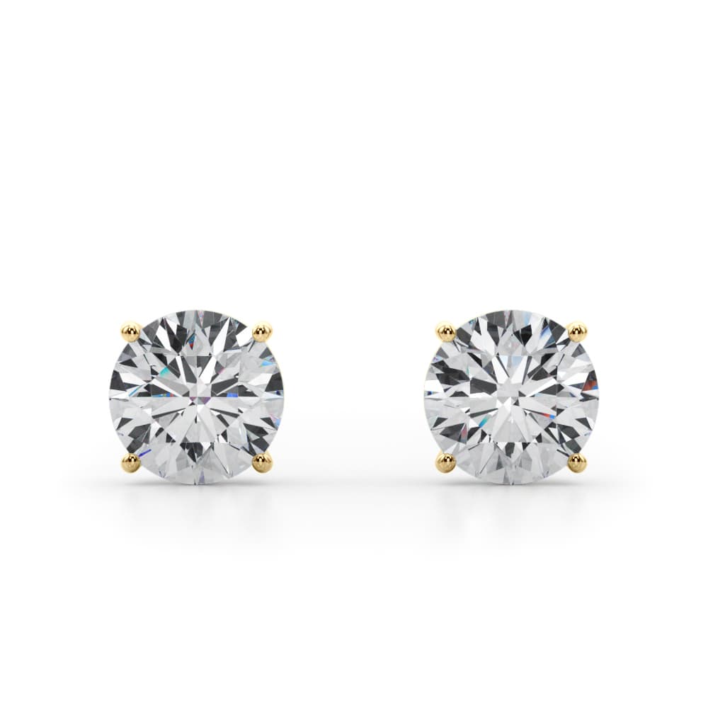 Certified 4 ctw Round Lab Grown Diamond Solitaire Studs (4 ct. tw.), Front view in yellow gold