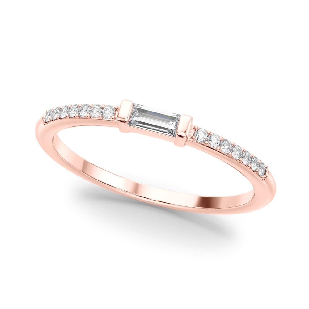 Accented East-West Lab-Grown Diamond Baguette Ring (0.19 ct. tw.), Front view in rose gold