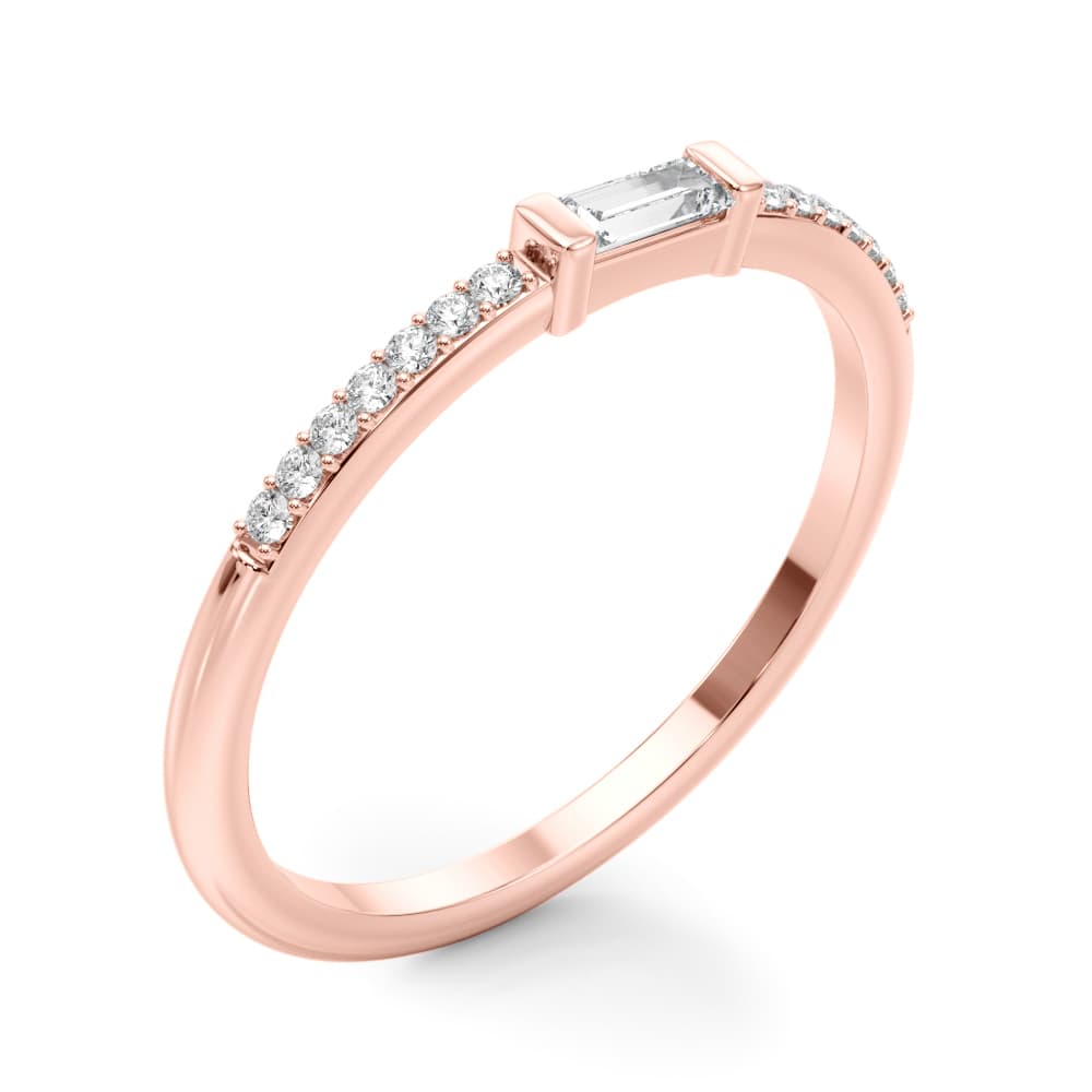 Accented East-West Lab-Grown Diamond Baguette Ring (0.19 ct. tw.), Angle view in rose gold