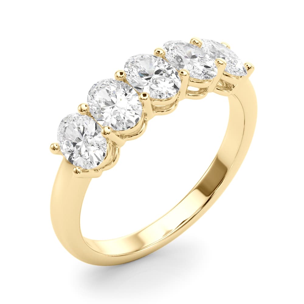 5-Stone Oval Shared Prong Wedding Bands (1.15 ct. tw.), Angle view in yellow gold