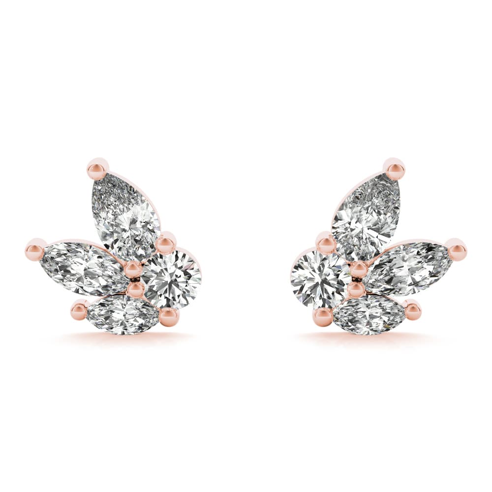 Lab-Grown Diamond Marquise Cluster Stud Earrings (1.04 ct. tw.), Front view in rose gold