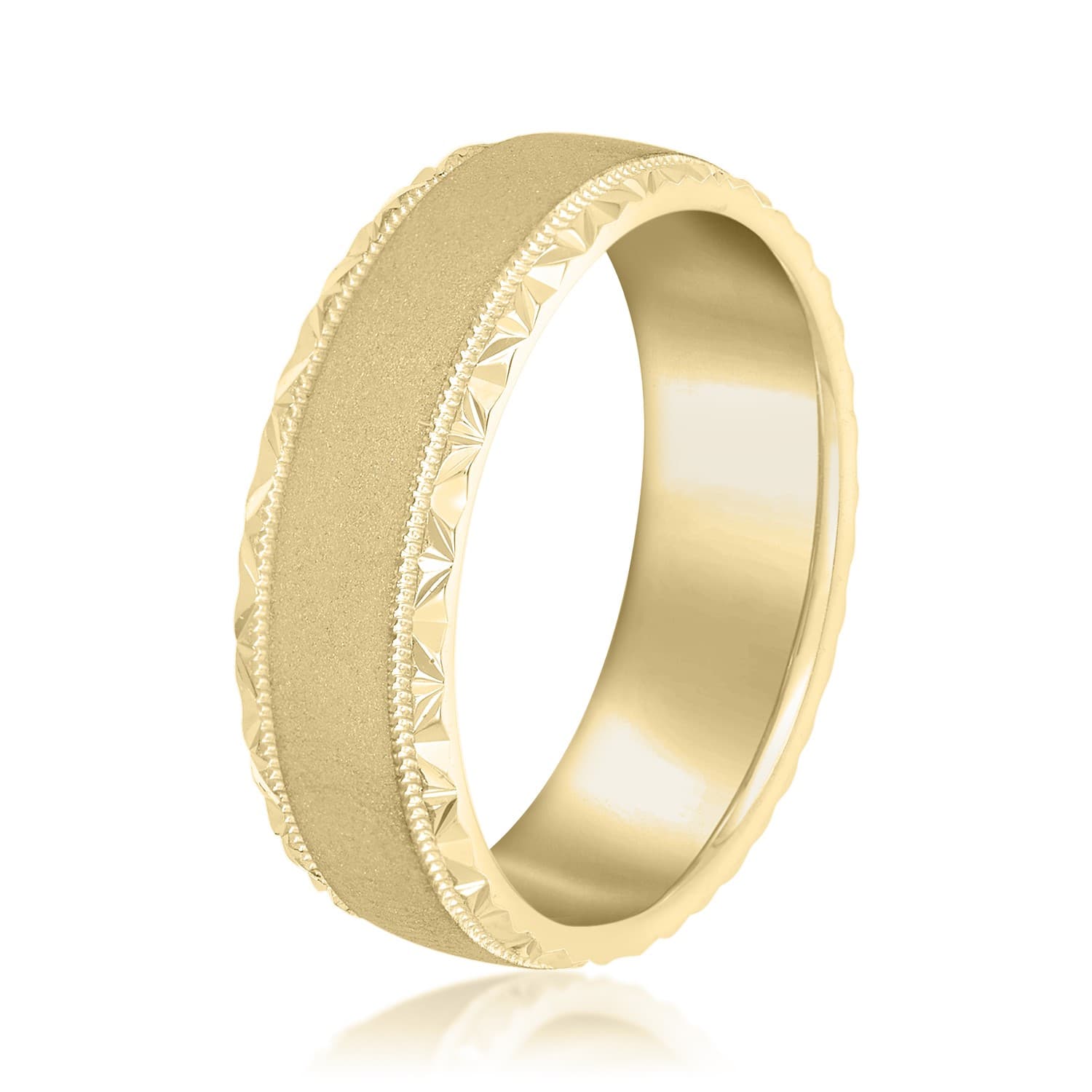7mm Standard Weight Men's Band, Side view in yellow gold