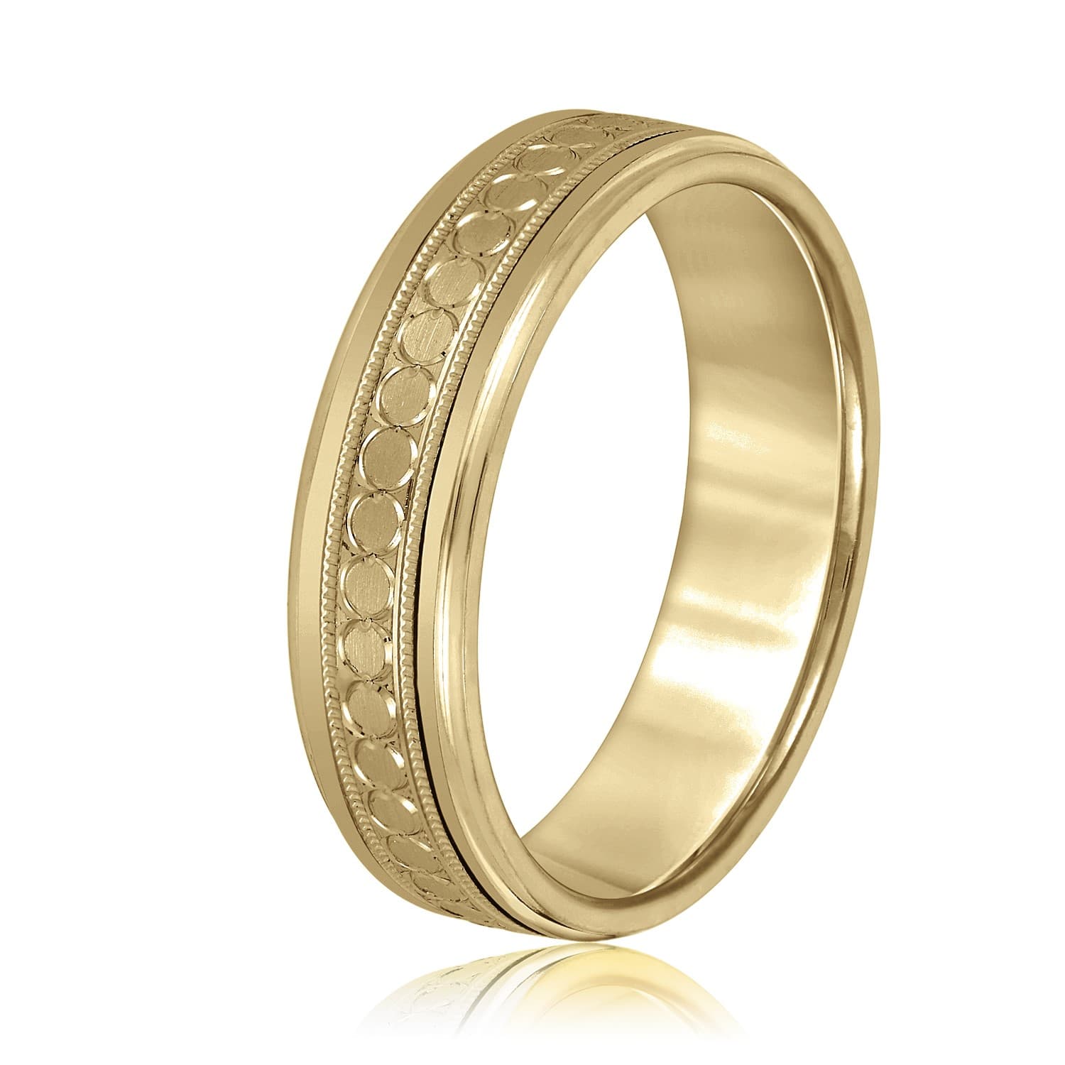 6mm Standard Weight Men's Band, Side view in yellow gold
