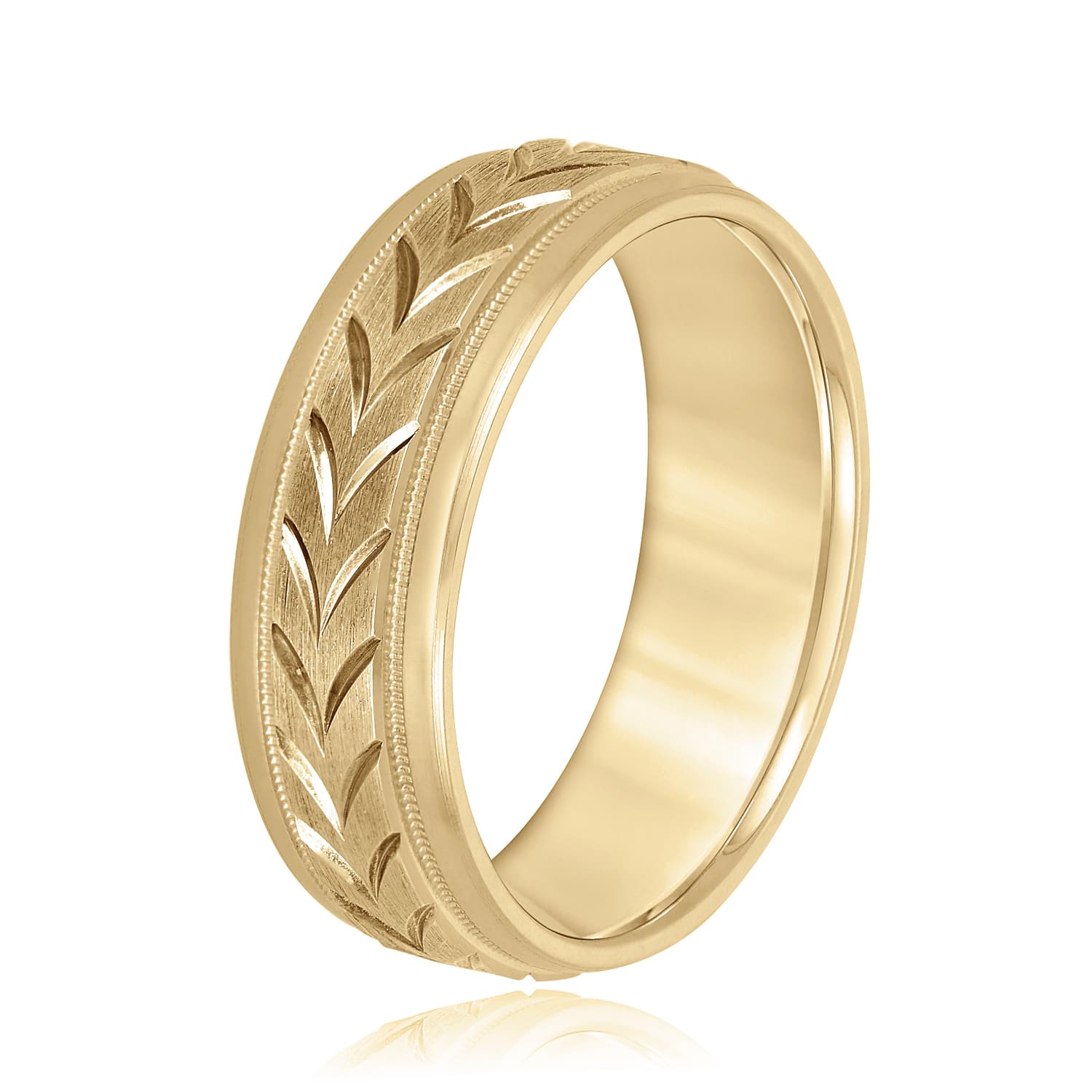 7mm Standard Weight Men's Band, Side view in yellow gold