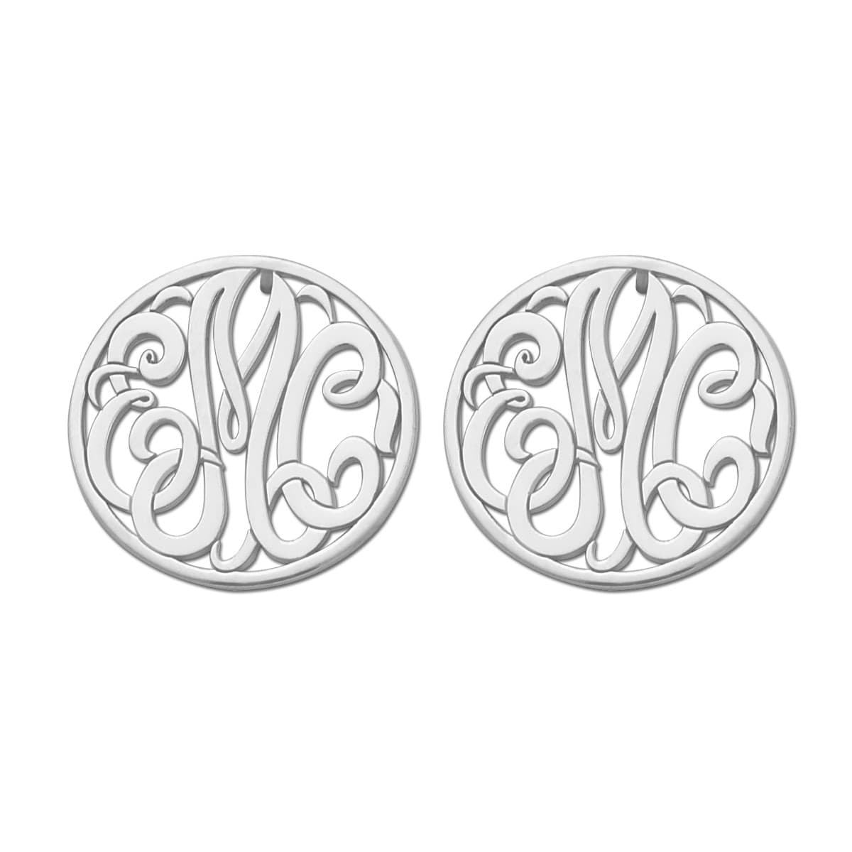 Engraved Initial Circle Monogram Earrings — View 1