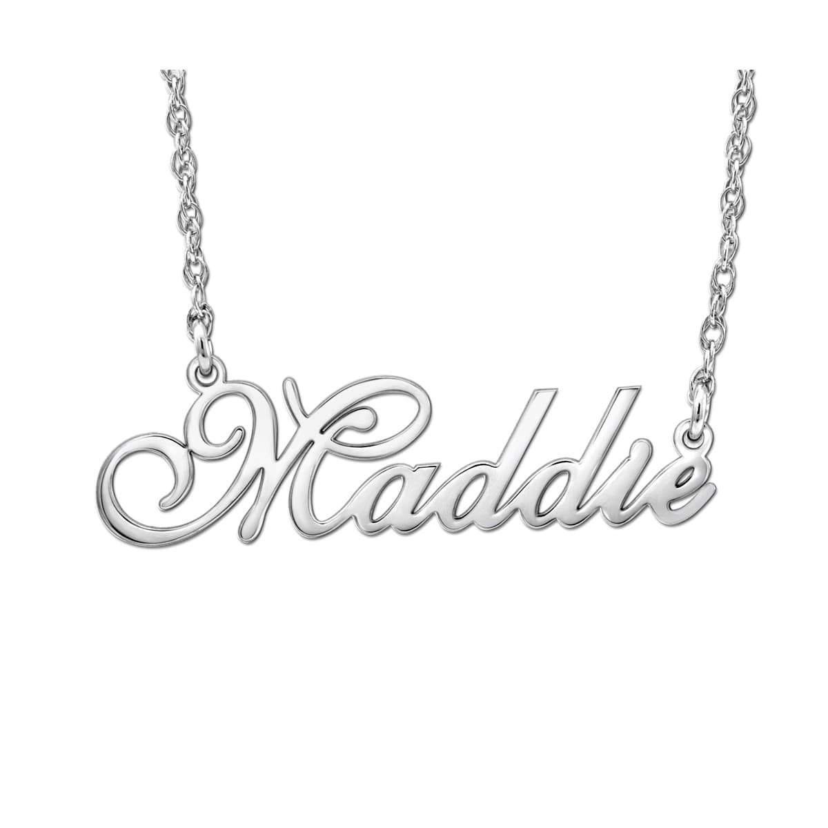 High Polished Personalized Name Pendant — White Gold