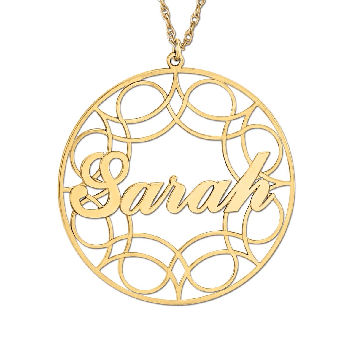 Filigree Circle Script, Side view in white gold or platinum