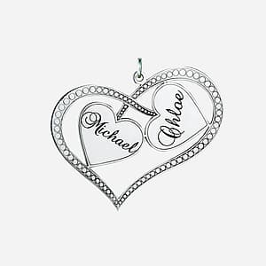 Personalized Interlocking Hearts Necklace, Side view in white gold or platinum