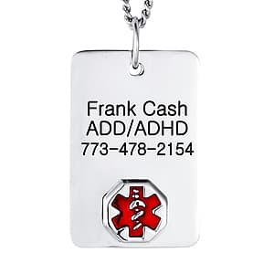 Medical Tag, Side view in white gold or platinum