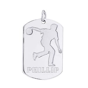 Bowler Tag, Side view in white gold or platinum