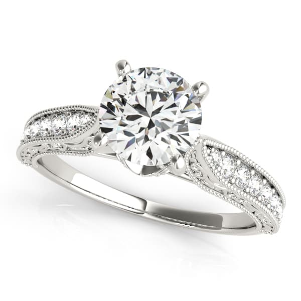 Antique Engraved Filigree Milgrain Engagement Rings — style 50659 in 10k White Gold