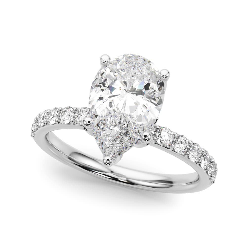 Floral Inspired Pear Engagement Ring in 10k White Gold