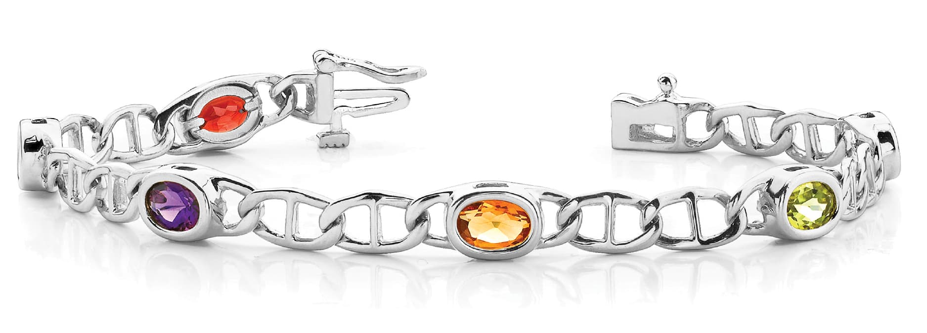 Oval Shape Interlock Link Bracelet — White Gold