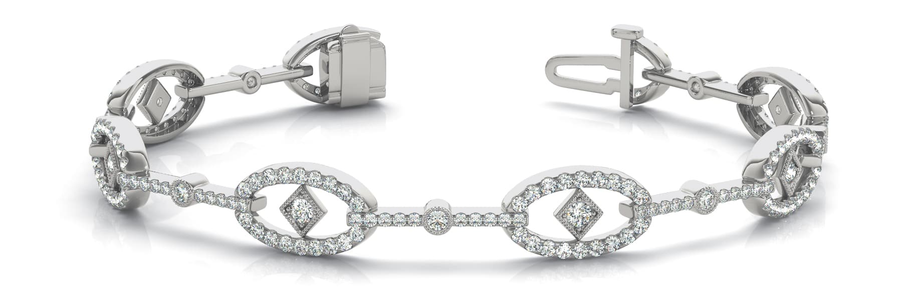 Diamond Oval/bar Link Bracelet (1.98 ct. tw.) — White Gold