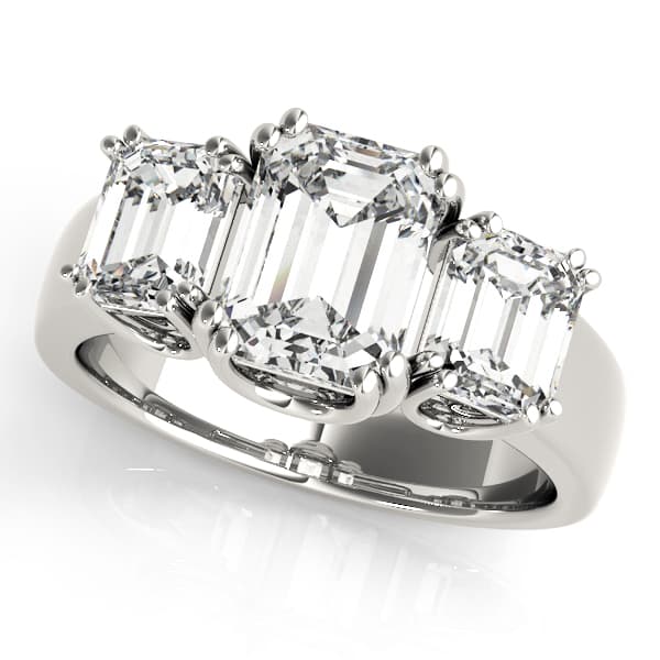 3-Stone Double Prong Emerald Cut Engagement Rings in 10k White Gold